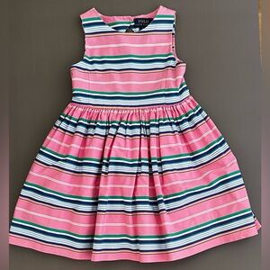 Polo Ralph Lauren Girls Pink Stripe Princess Dress, Toddler 3/3T, Lined, Cotton